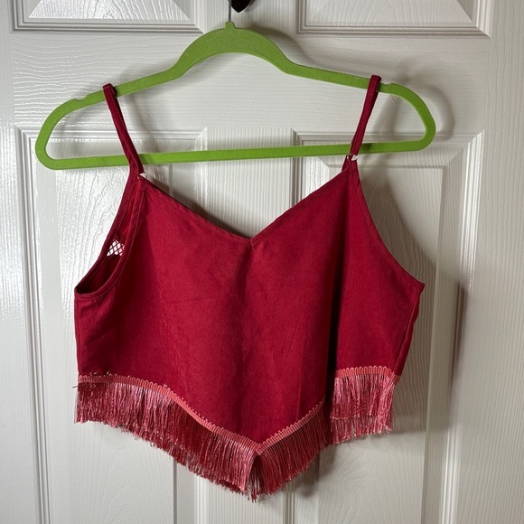 Boho Style Red Fringe Crop Top Size Medium - Picture 4 of 7